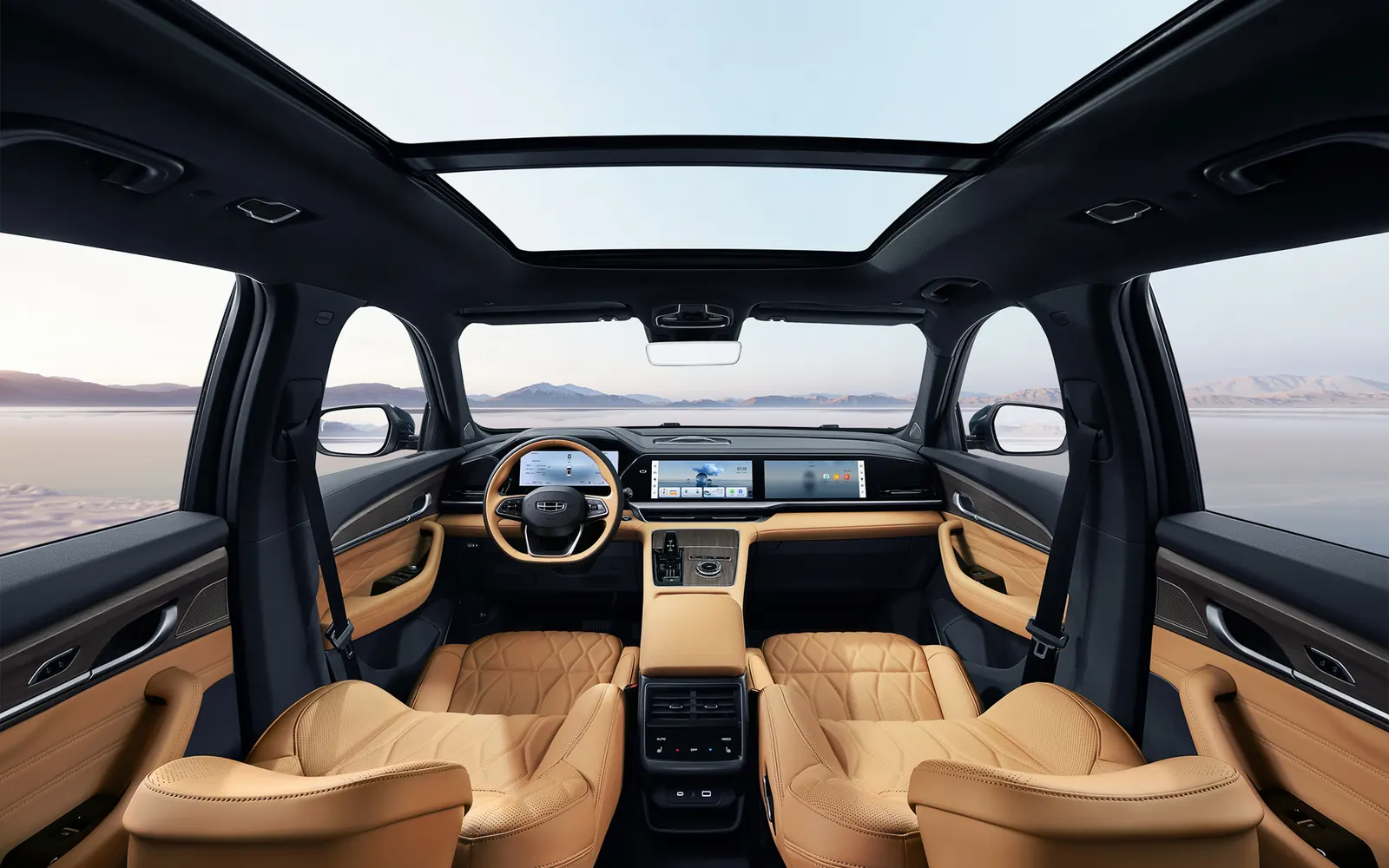 Geely Monjaro – салон, место водителя и экраны
