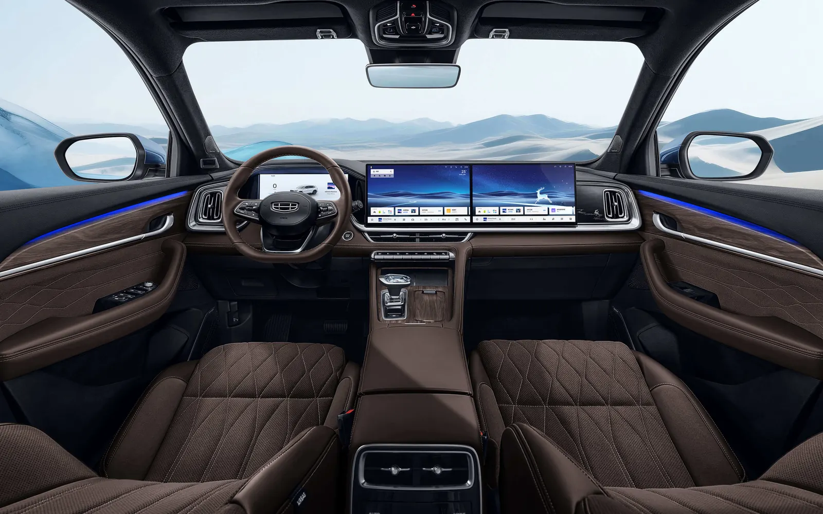 Geely Xingyue L – салон, тёмная отделка
